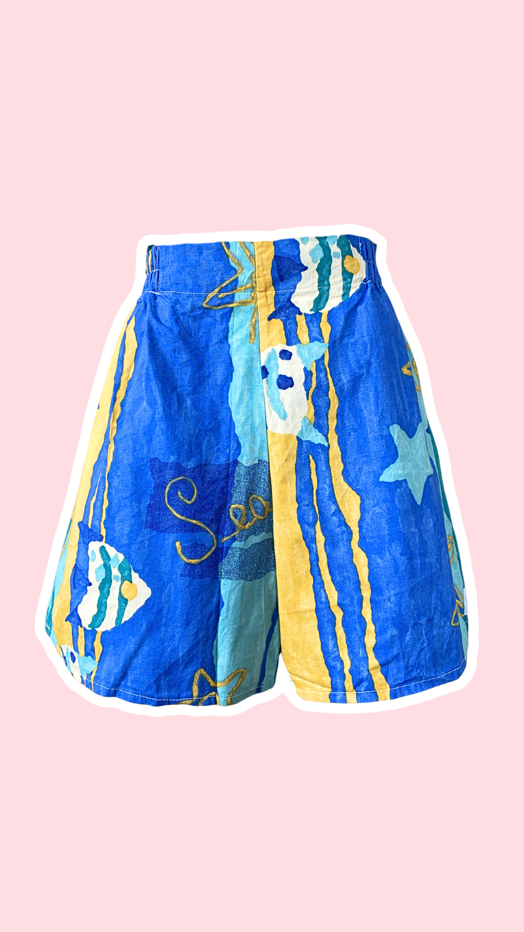 Short upcyclé • T.L • bleu et jaune motifs poissons