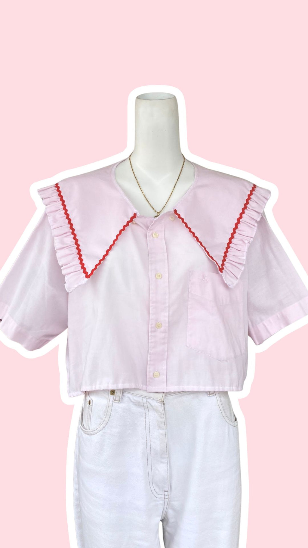 Sweaties • T.40 à 46 • Chemise upcyclée grand col rose pastel