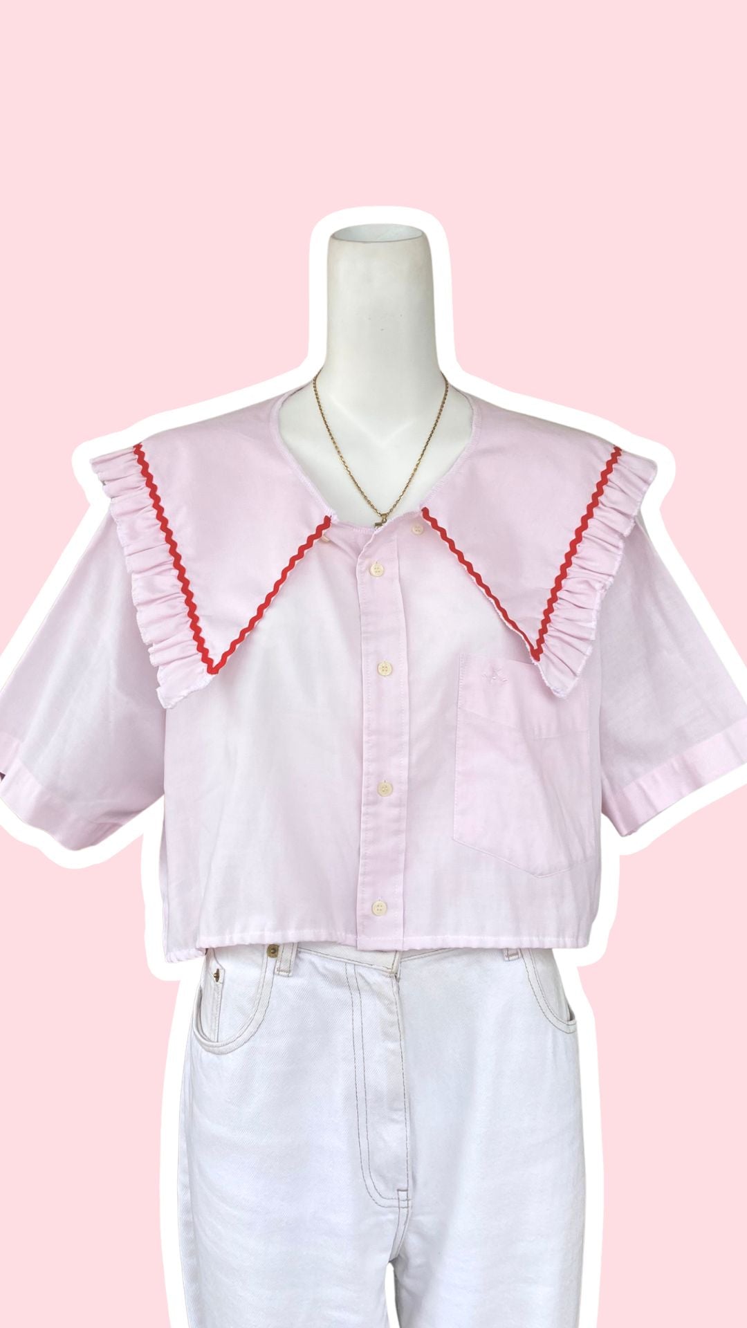 Sweaties • T.40 à 46 • Chemise upcyclée grand col rose pastel