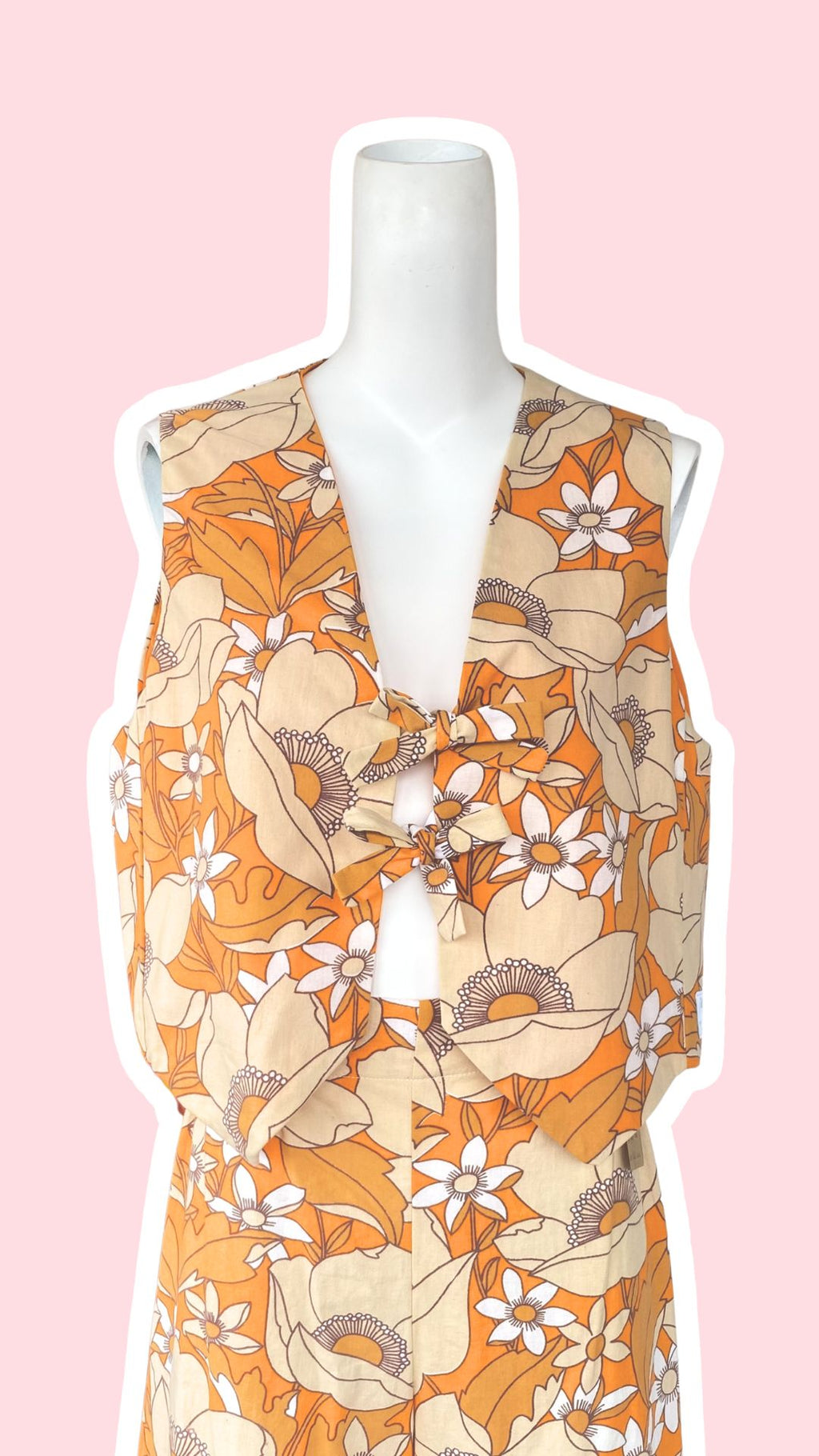 Veston • Taille unique • Veston upcyclé  70s floraux orange beige