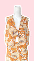 Veston • Taille unique • Veston upcyclé  70s floraux orange beige