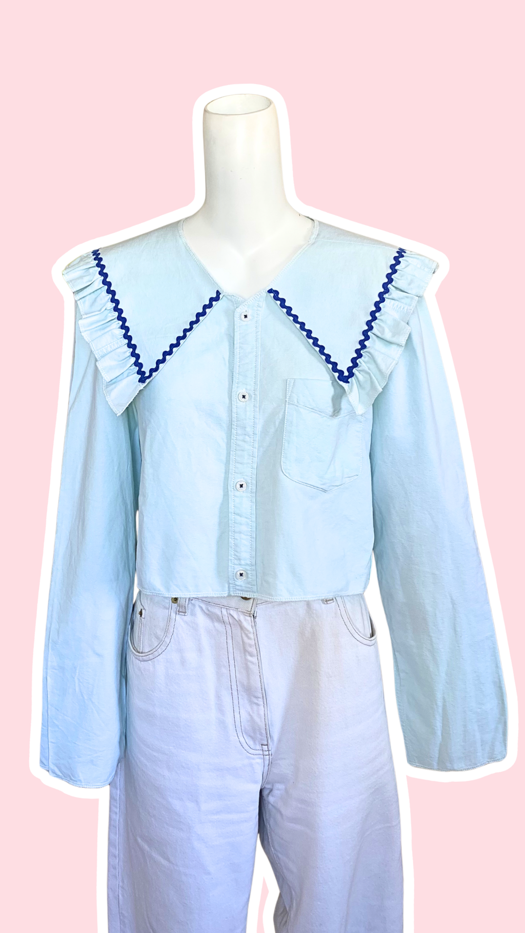 Sweaties • T.36 à 38 • Chemise upcyclée grand col bleu ciel