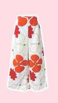 Pants • Taille M • Pantalon upcyclé blanc à grosses fleurs orange et rouge