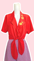 Cropped • T.34 à 36 • Chemise rouge à fleurs jaunes
