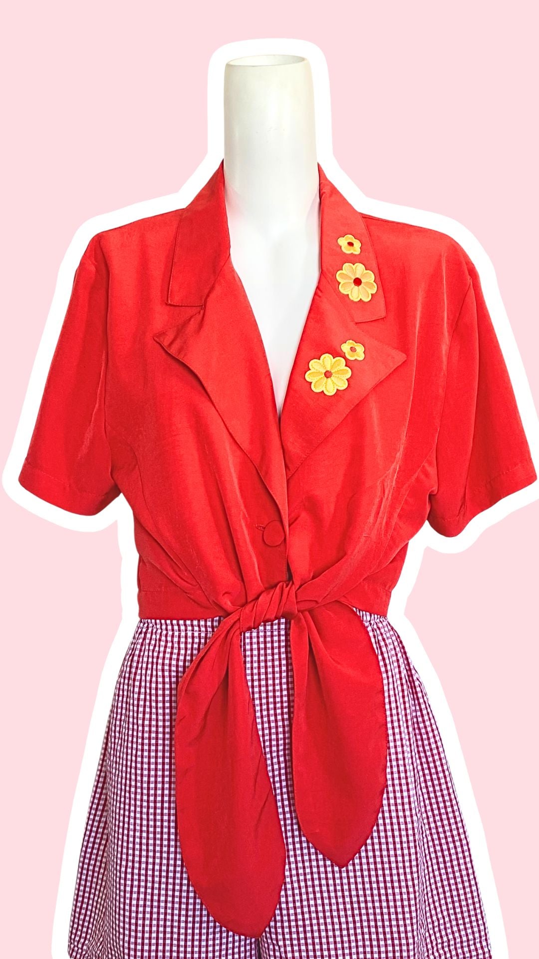 Cropped • T.34 à 36 • Chemise rouge à fleurs jaunes