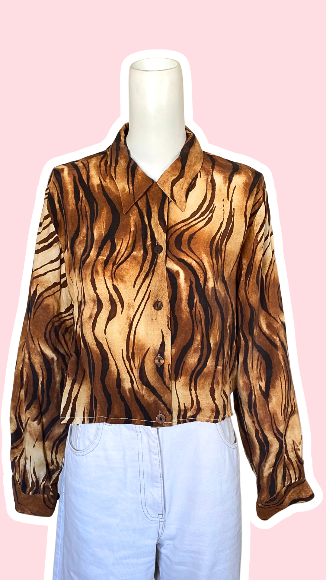 Cropped • T. 36  à 38 • Chemise courte manches longues zébré marron