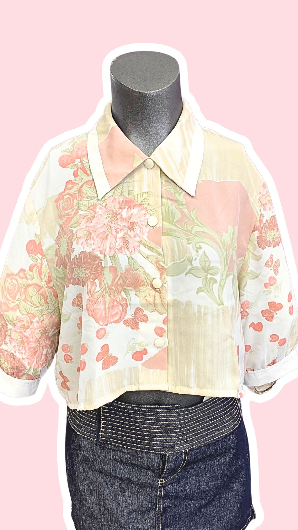 Cropped • T. 34 à 38 • Chemise crop top bariolée tons rose pastel