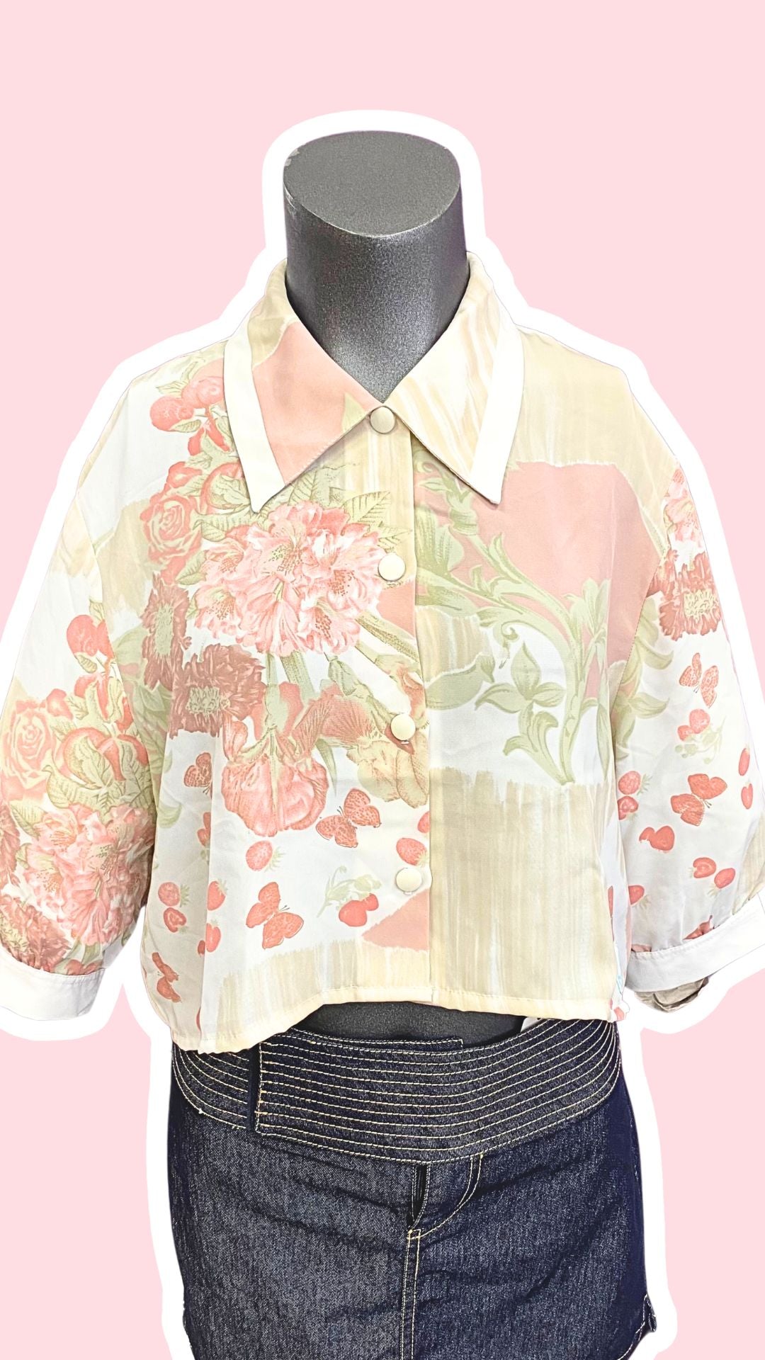 Cropped • T. 34 à 38 • Chemise crop top bariolée tons rose pastel
