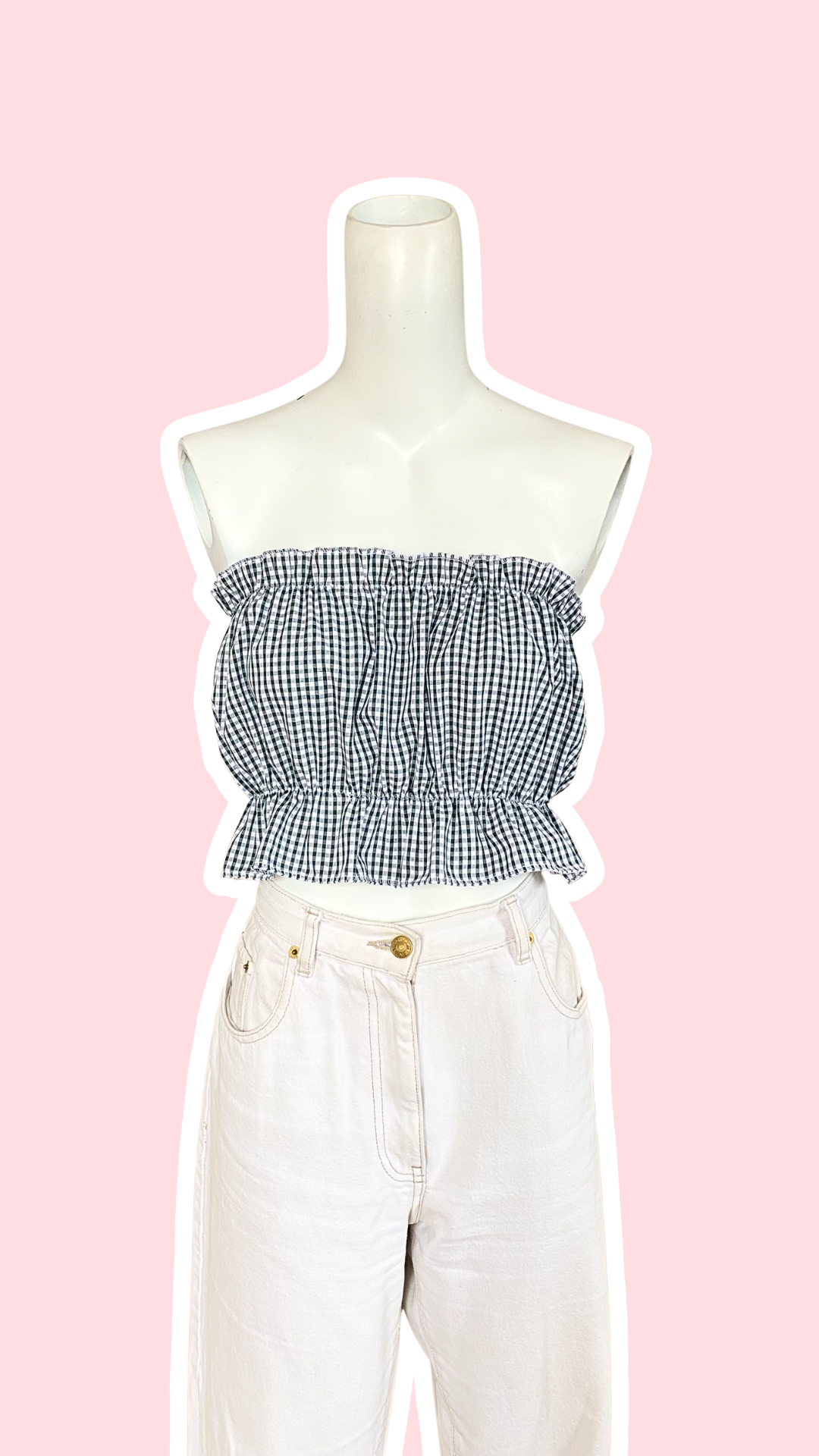 P'tis Ôh • T.XS/S au XL • Haut bandeau à froufrou vichy vert foncé et blanc
