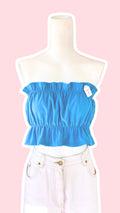 P'tis Ôh • Taille XS  • Haut bandeau suédine bleu turquoise