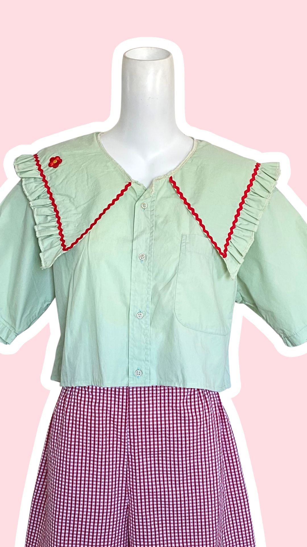 Sweaties • T.34 à 38 • Chemise grand col vert pomme & rouge