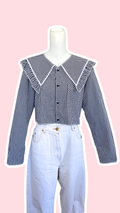 Sweaties • T.32 à 38 • Chemise upcyclée grand col vichy bleu très foncé