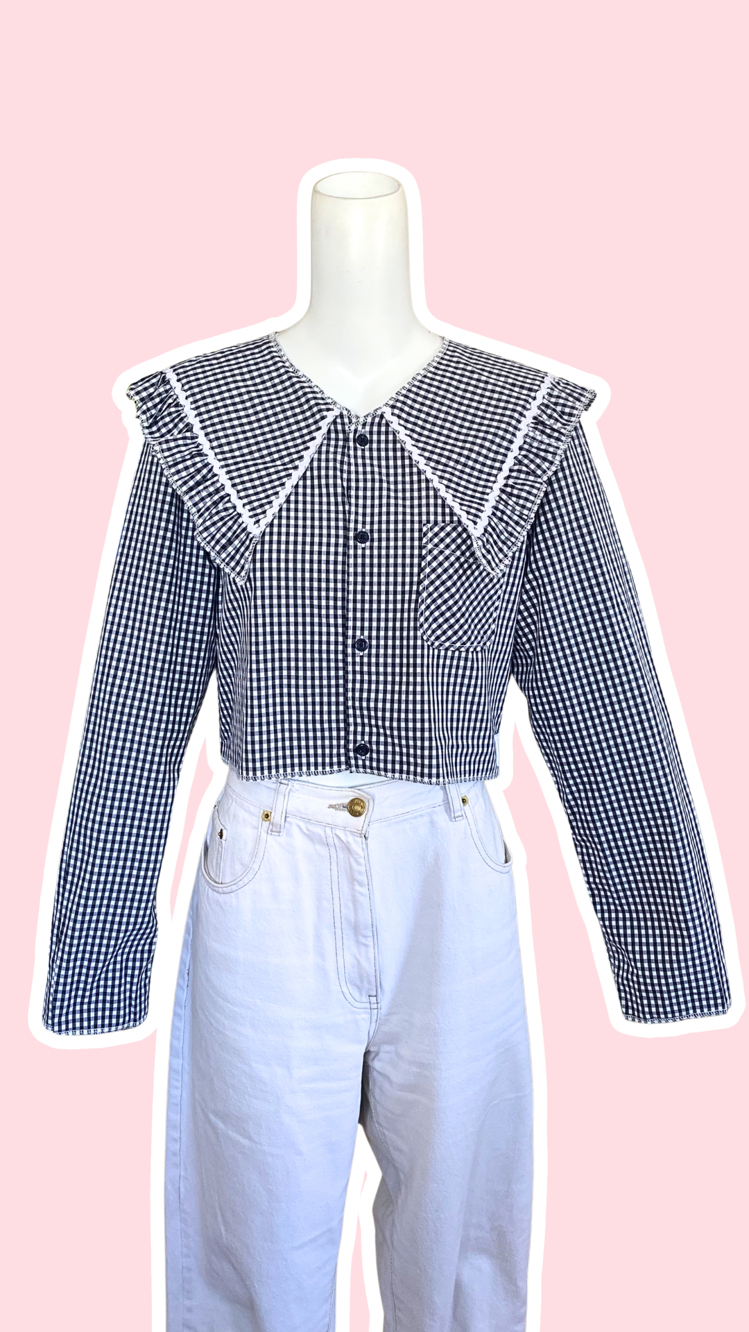 Sweaties • T.32 à 38 • Chemise upcyclée grand col vichy bleu très foncé