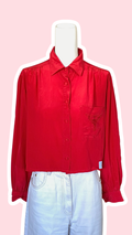 Cropped  • T. 32 à 36 • Chemise courte manches longues soie + poche brodées