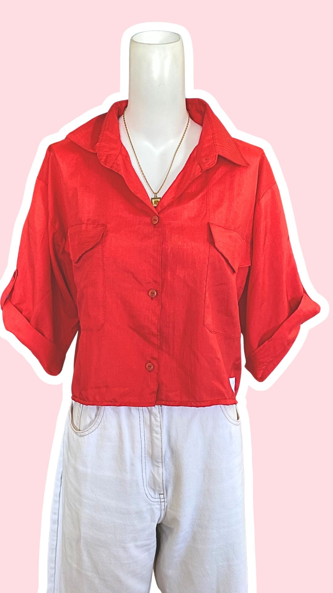 Cropped • T. 36 à 42 • Chemise rouge effet satiné