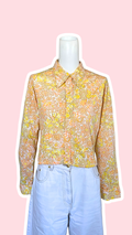 Cropped • T. 34 à 38 • Chemise 70s motifs feuilles jaune et orange