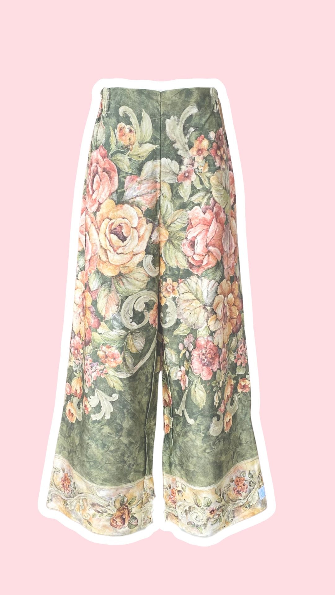 Pants • Taille L • Pantalon upcyclé tons kaki motifs floraux