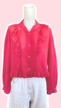 Froufrou • T. 34 à 38 • Chemise crop top fuchsia à froufrou