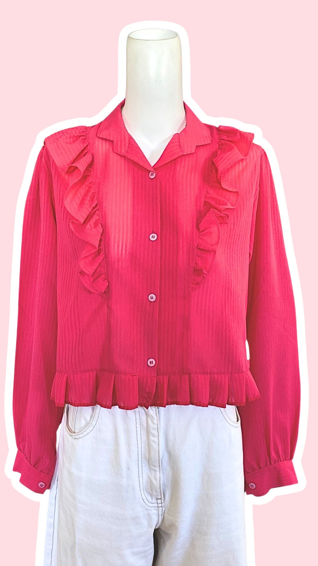 Froufrou • T. 34 à 38 • Chemise crop top fuchsia à froufrou
