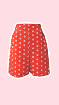 .Short • Taille XS/S • Short upcyclé coton rouge à fleurs blanches