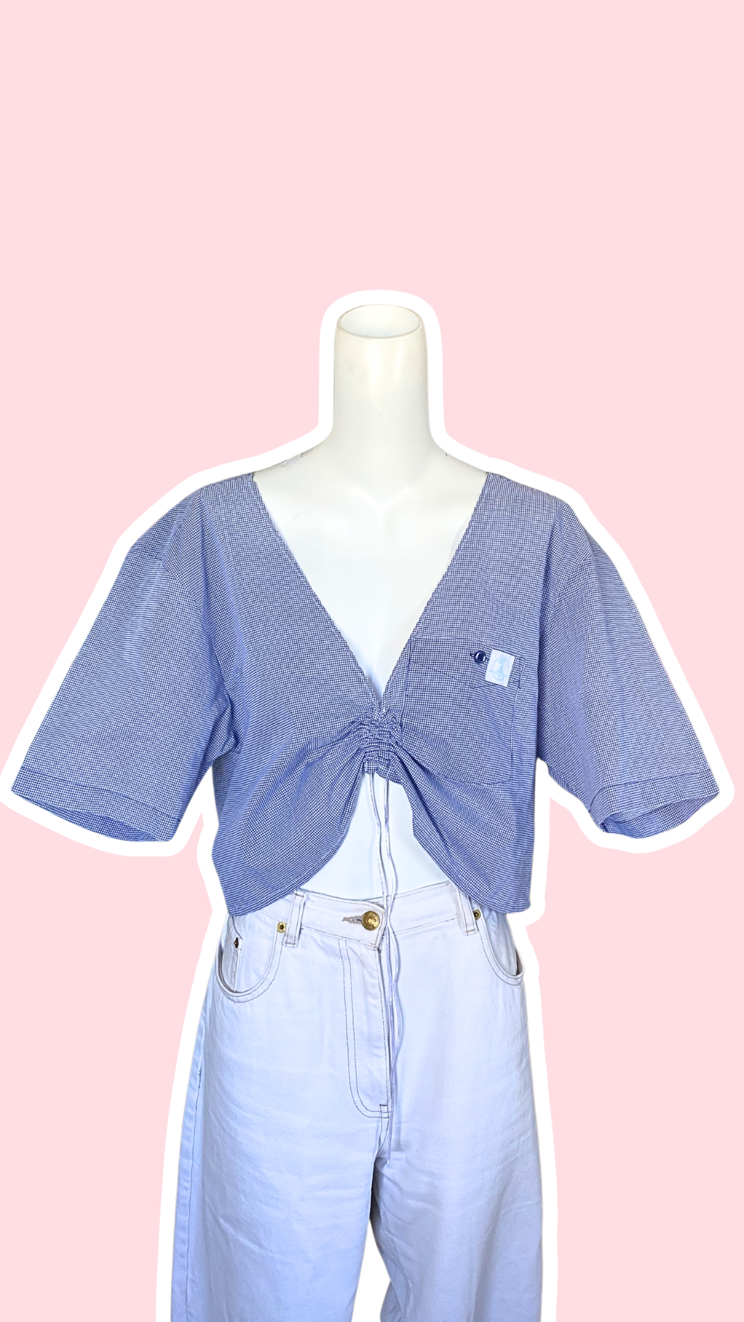 Monarque • T. 36 à 42 • Chemise/top papillon petit vichy bleu