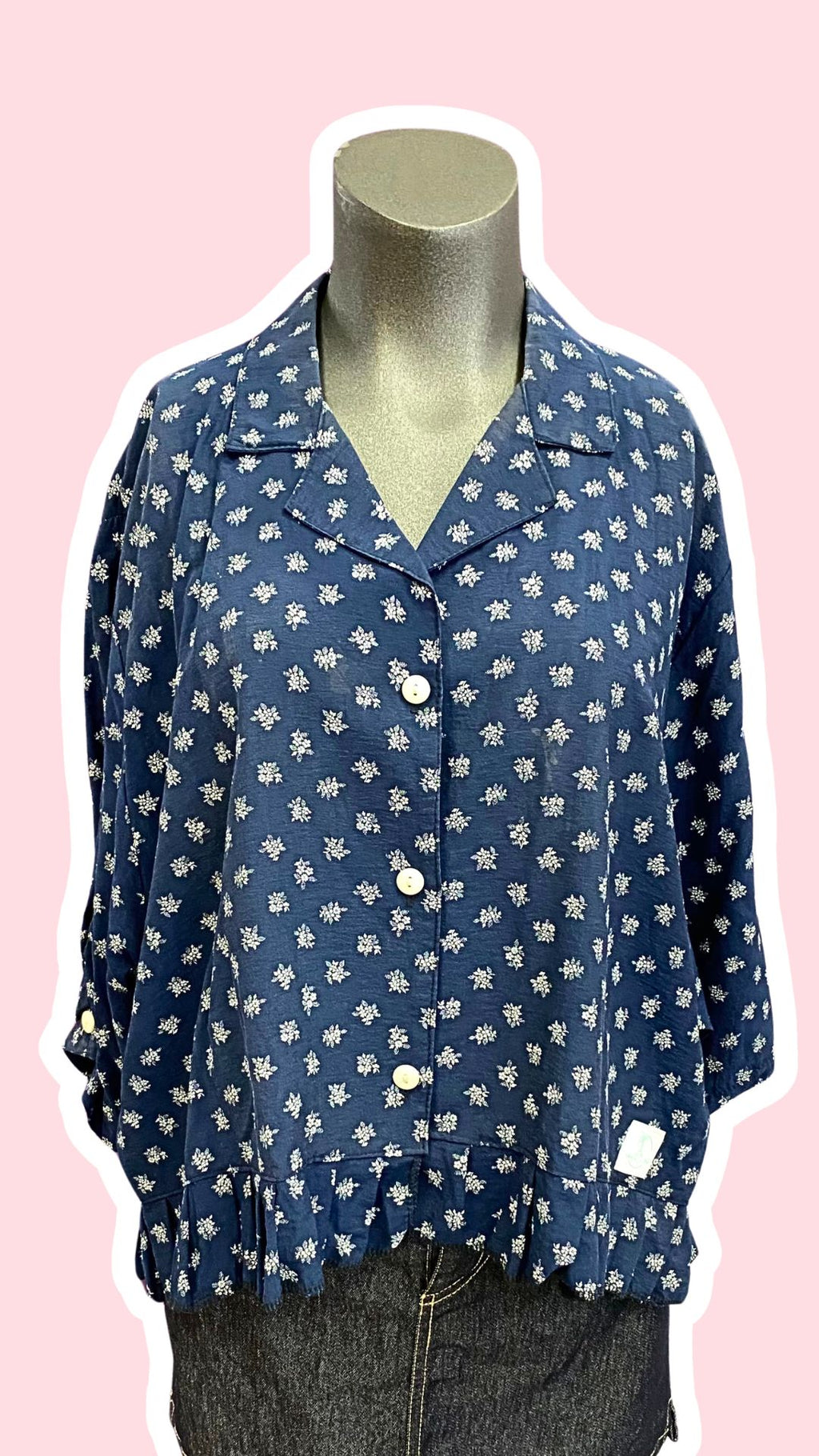 Froufrou • T. 42 à 48 • Chemise crop top bleu marine fleurie