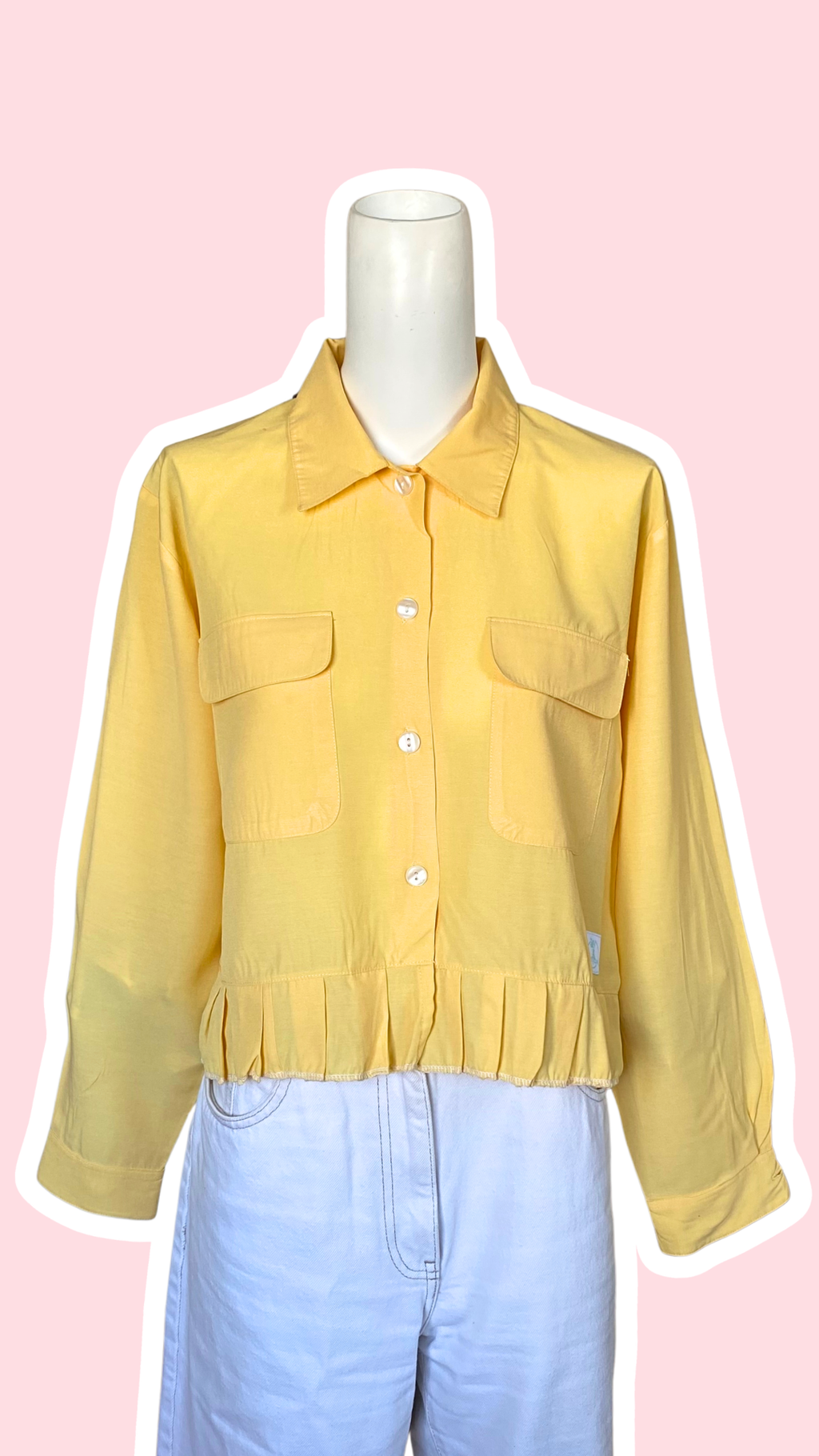 Chemise froufrou  • T. 36 à 38 • Chemise courte manches longues jaune à poches