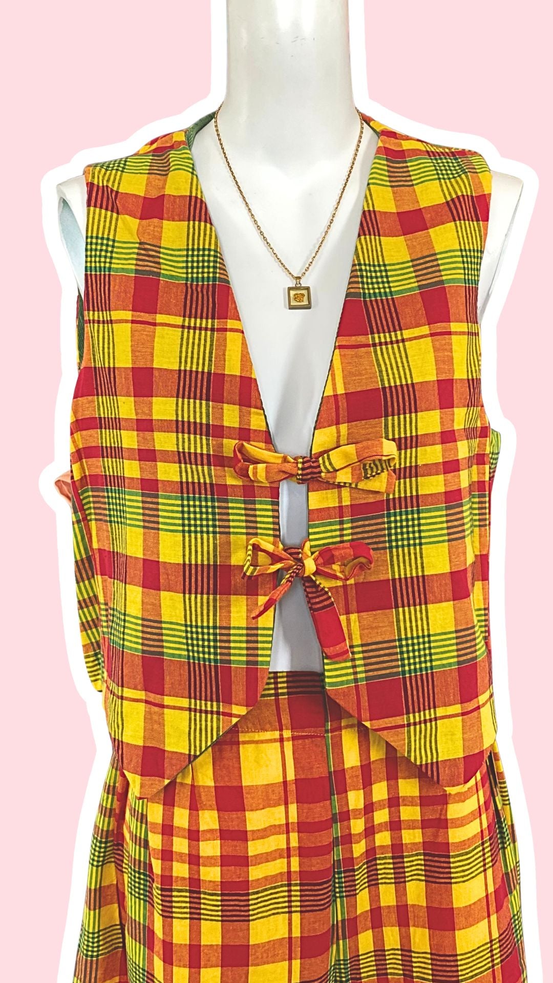 Veston réversible  • Taille unique • Madras & velours vert
