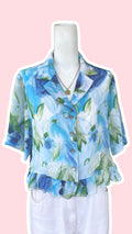 Froufrou • T. 34 à 38 • Chemise crop top bleue et blanche fleurie