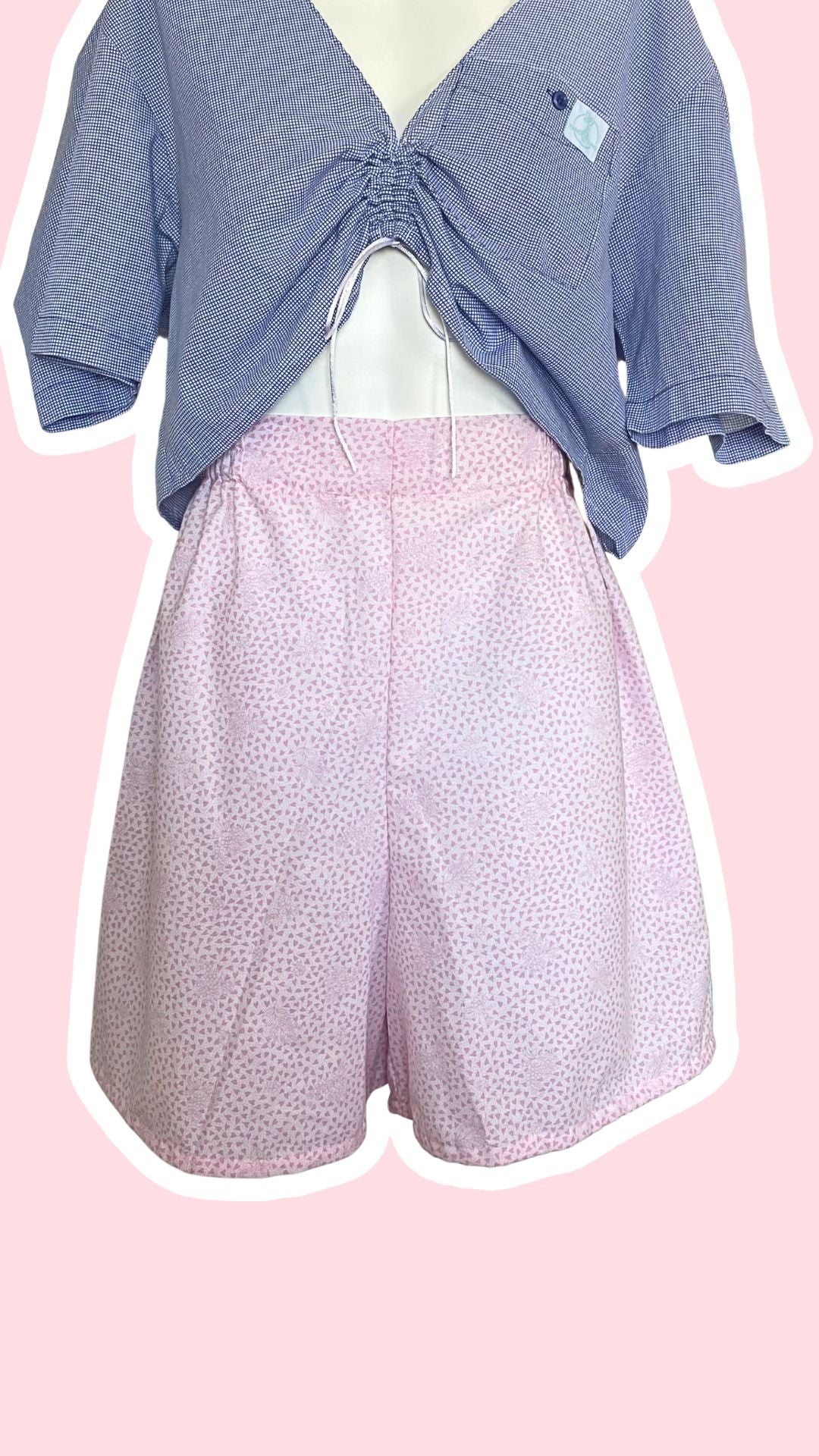 Short • T.L • Short upcyclé rose pastel motifs coeurs