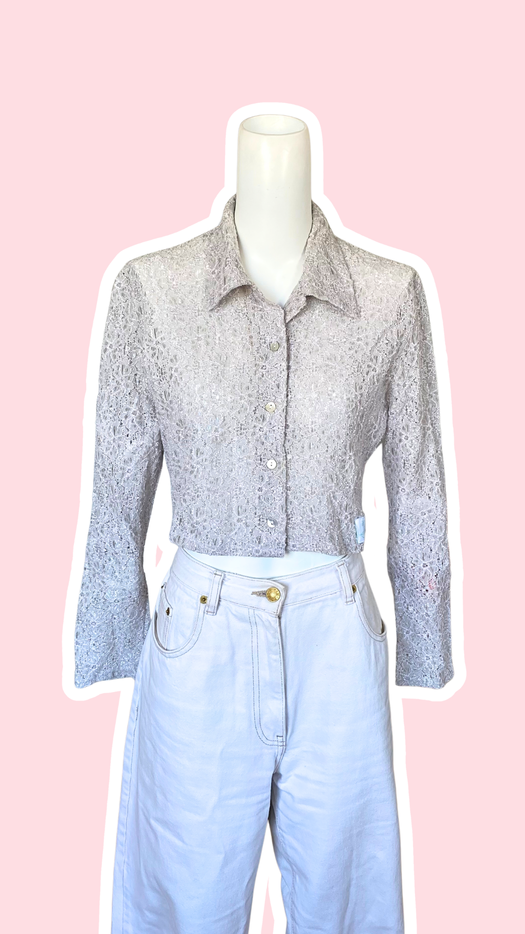 Cropped • T. 34 à 36 • Chemise courte manches longues dentelle grise