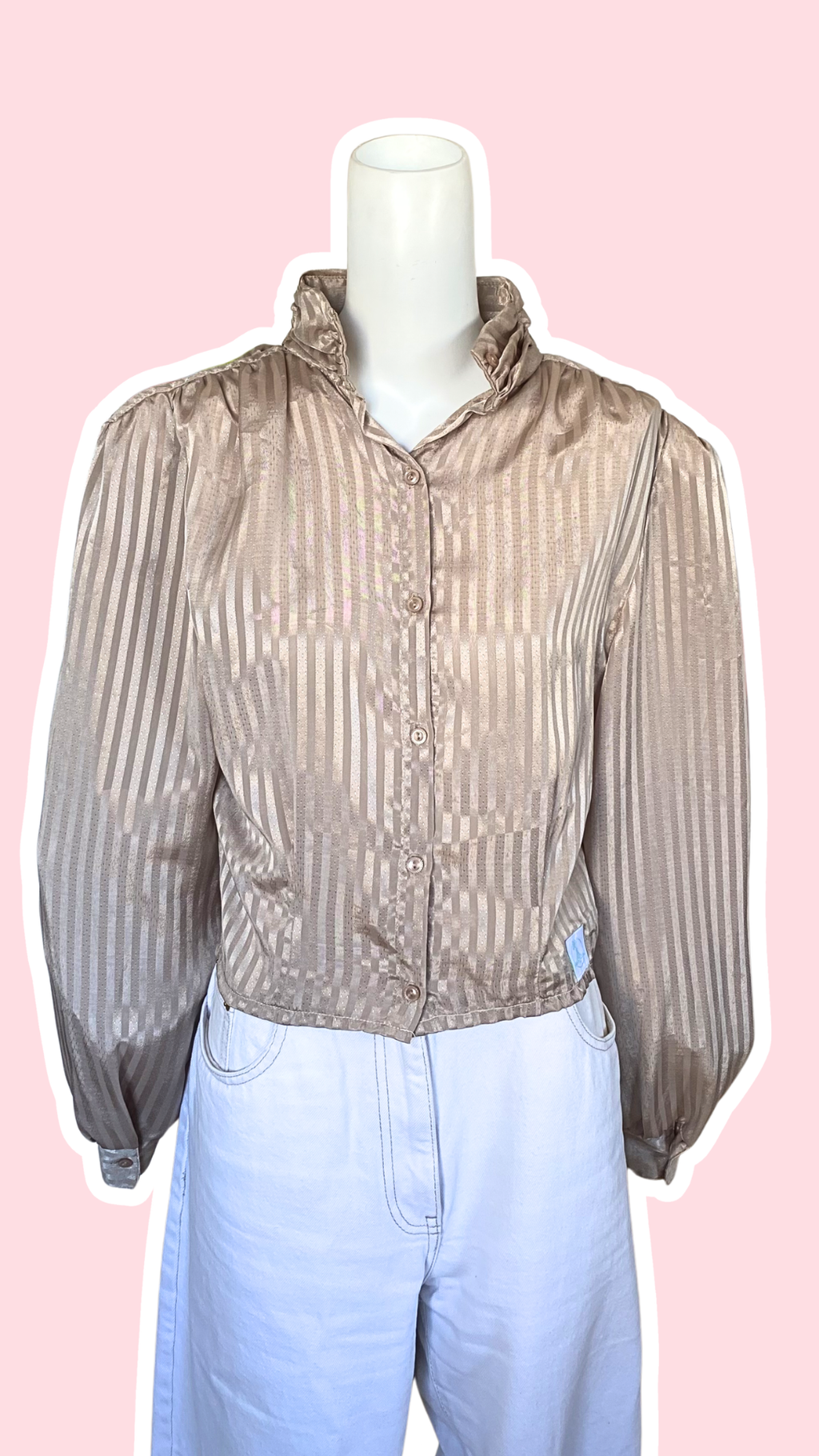 Chemise cropped • T. 34 à 36 • Chemise courte manches longues rayures beiges irisées