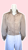 Chemise cropped • T. 34 à 36 • Chemise courte manches longues rayures beiges irisées