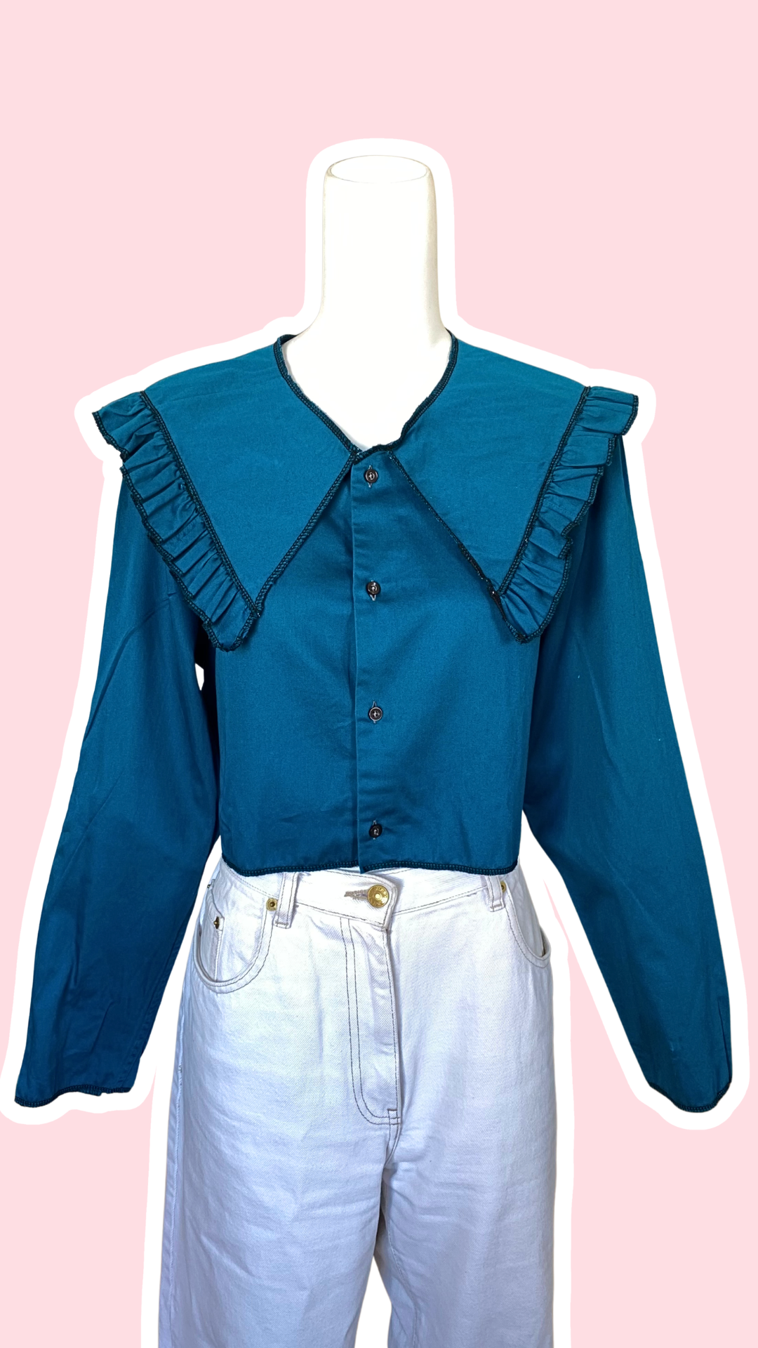 Sweaties • T. 34  à 36 • Chemise upcyclée grand col bleu canard