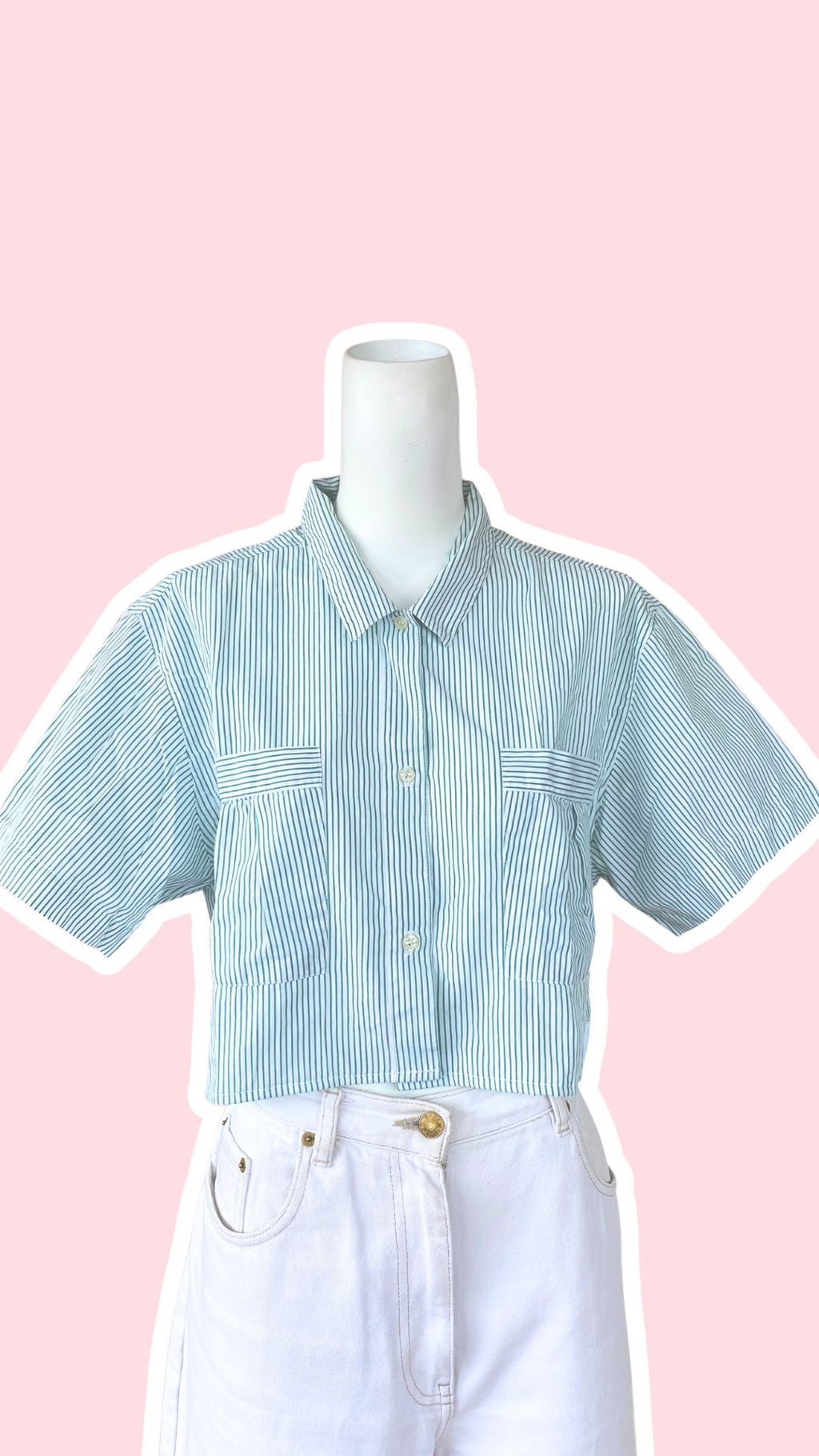 chemise crop top verte et blanche