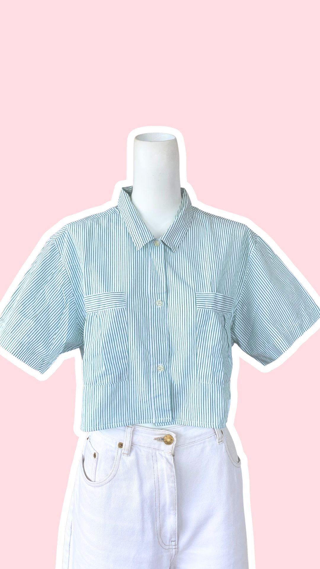 chemise crop top verte et blanche