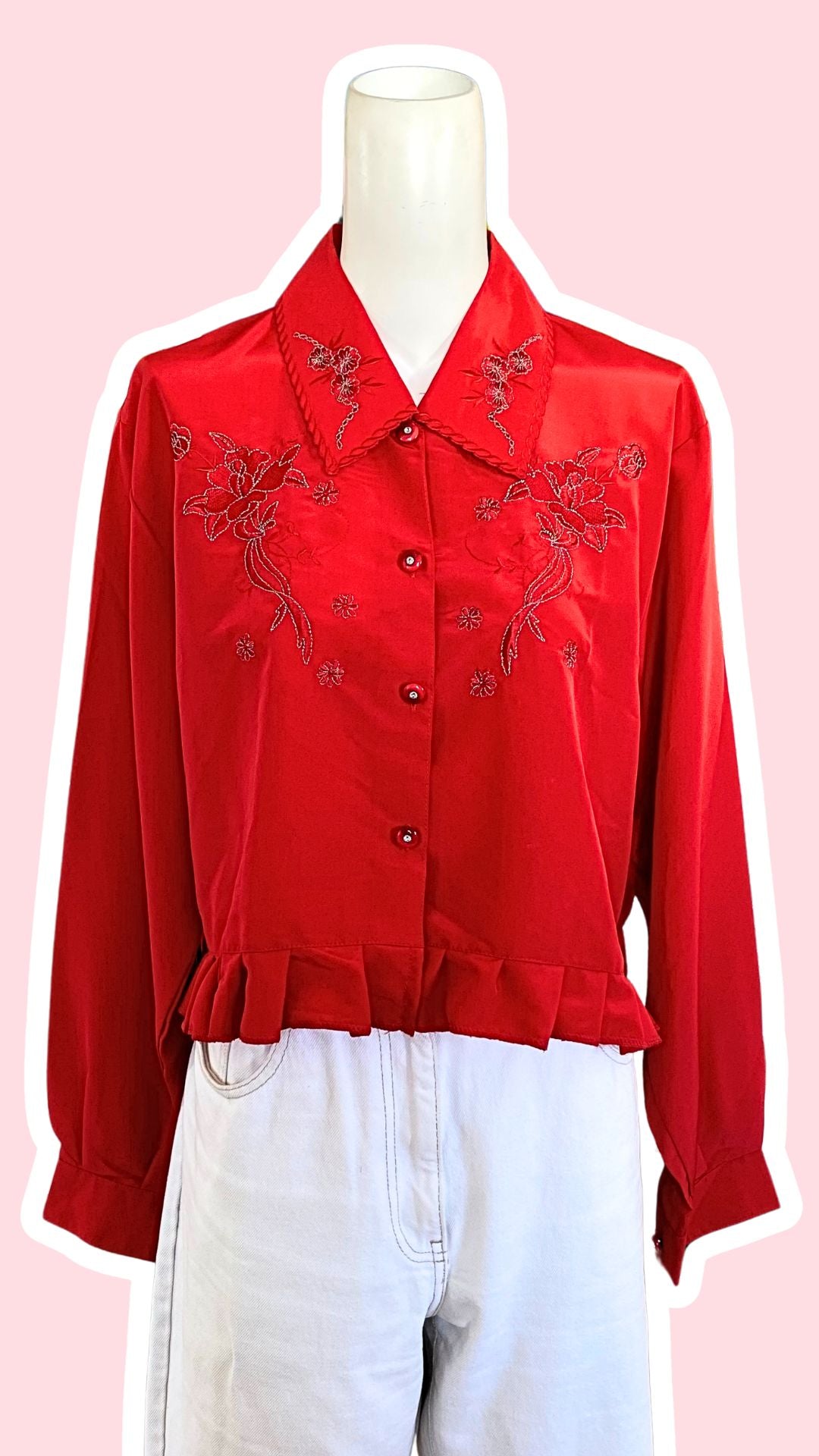 Froufrou • T. 38 à 44 • Chemise crop top rouge brodée