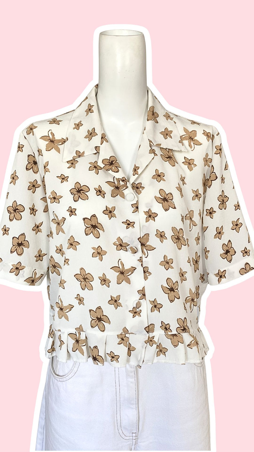 Froufrou • T. 34 à 38 • Chemise blanche fleurs beige