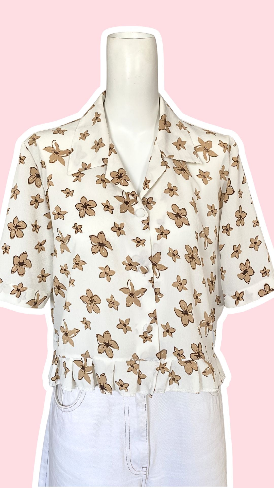 Froufrou • T. 34 à 38 • Chemise blanche fleurs beige