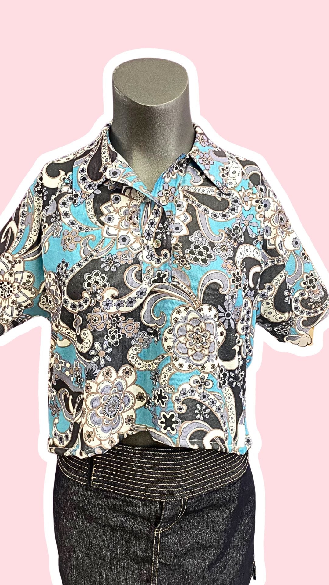 Cropped • T. 38 à 42 • Polo 70s motifs bleu & gris