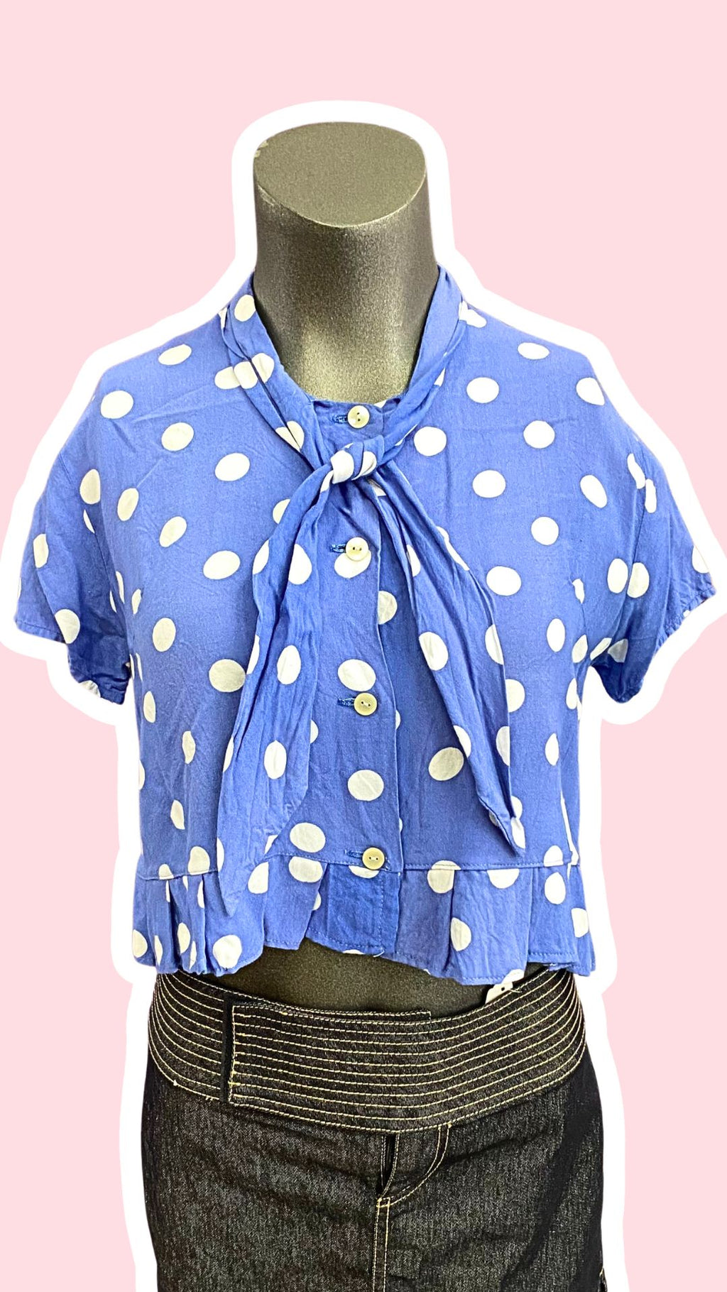 Froufrou • T.32 à 36 • Chemise crop top bleu à pois