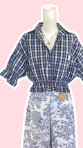 Intemporelle • T. 36 à 40 • Chemise crop carreaux bleu et beige