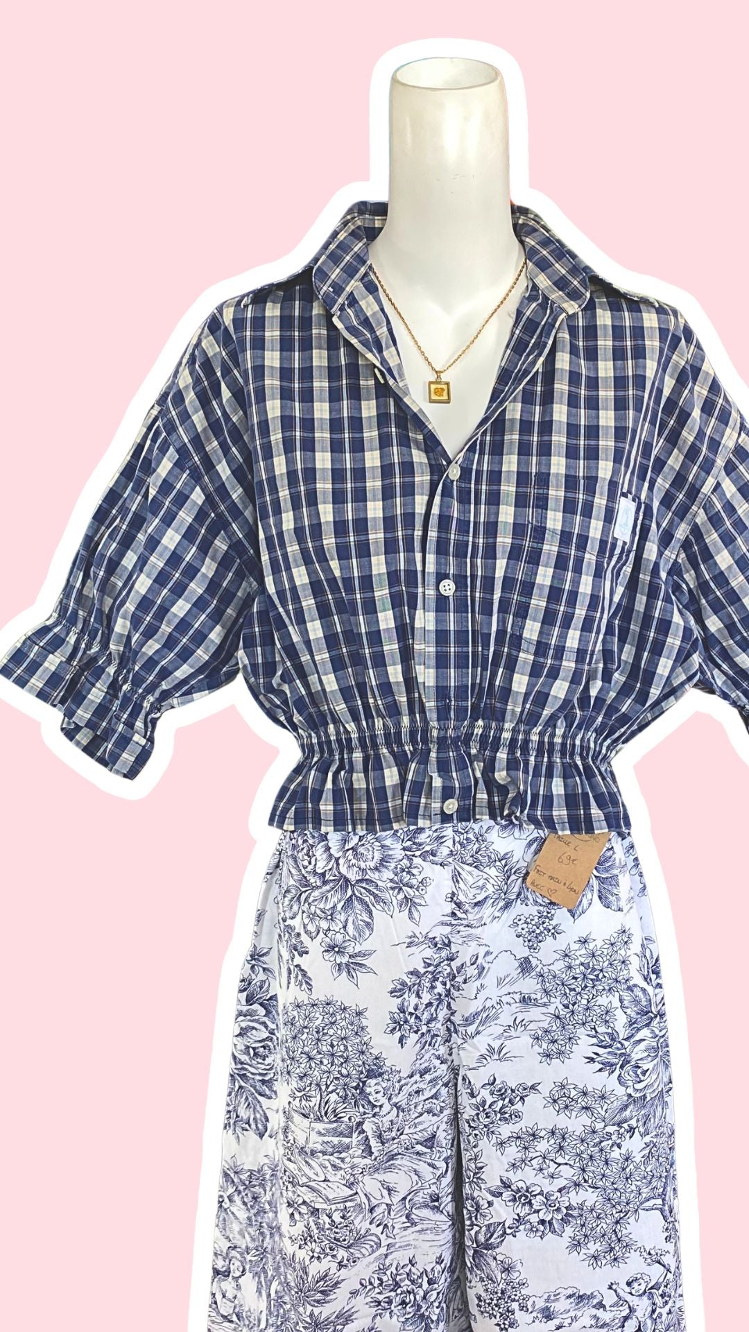 Intemporelle • T. 36 à 40 • Chemise crop carreaux bleu et beige