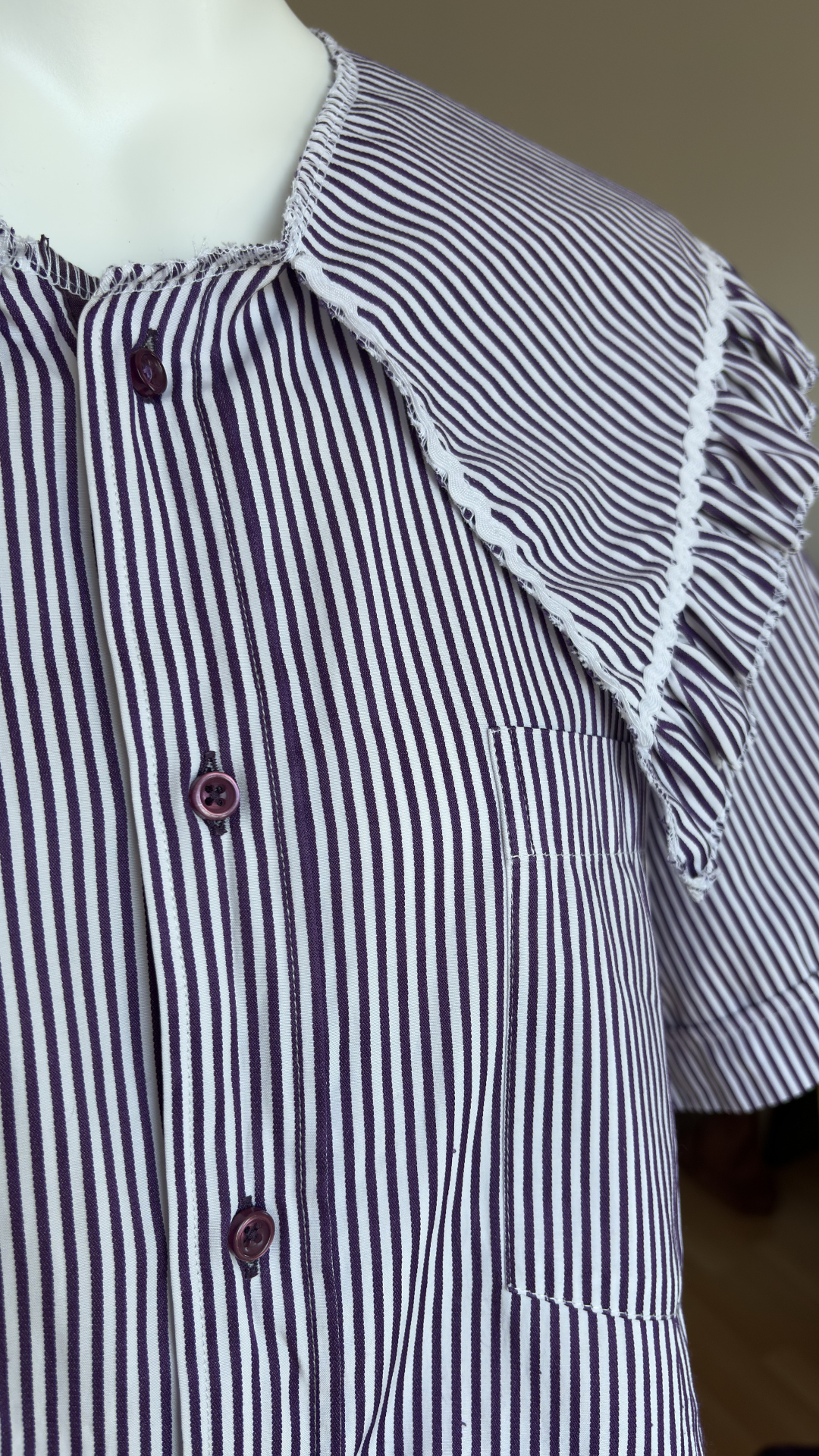 Sweaties • T. 36 à 40 • Chemise upcyclée grand col rayure violette