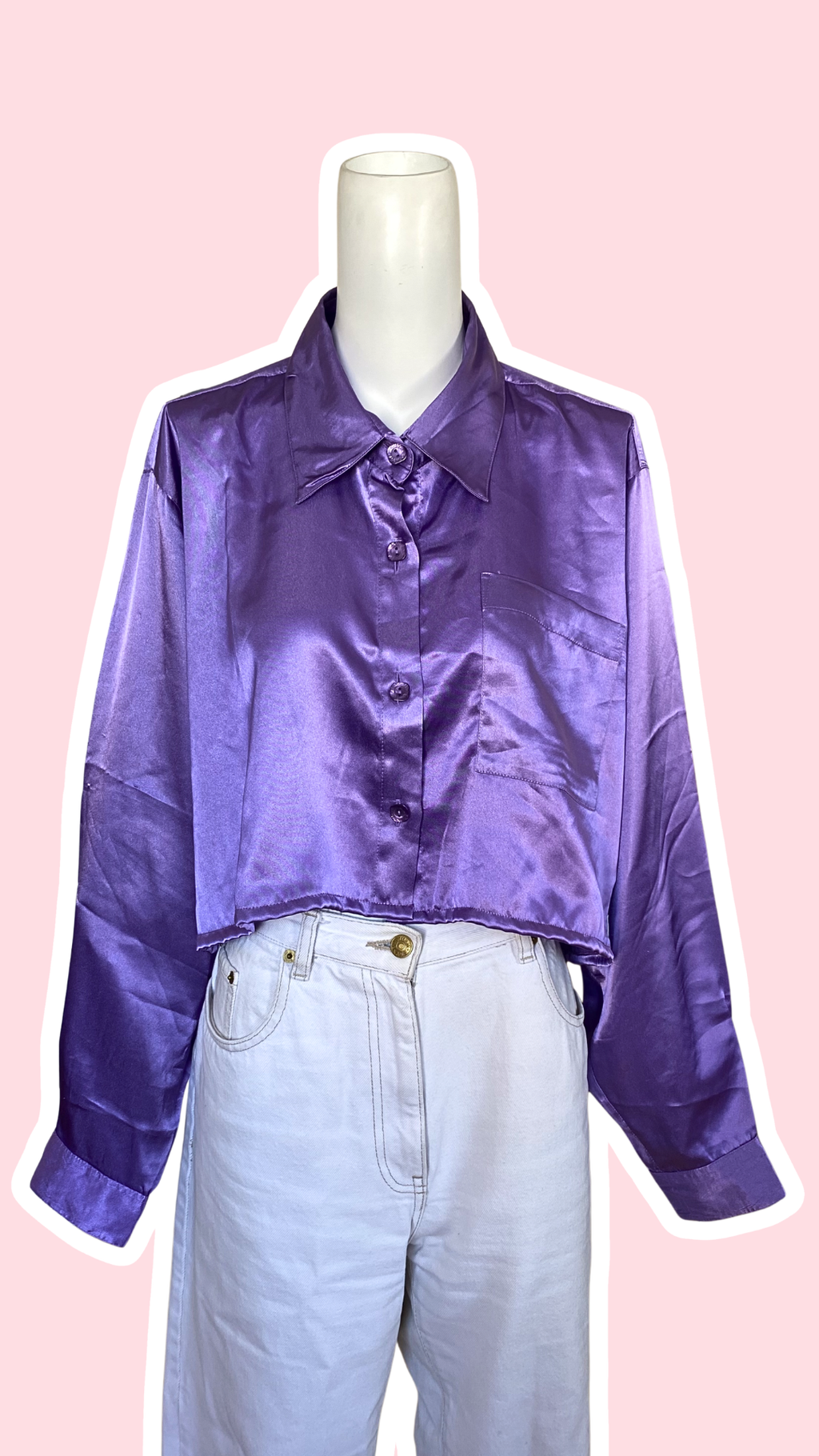 Chemise cropped • T. 40 à 50 • Chemise courte manches longues violette irisée