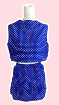 Ensemble  jupe • T. M/L  • ensemble coloré bleu à pois blanc