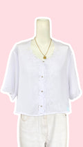 Cropped • T. 42  à 46  • Chemise crop top blanche broderies fleurs
