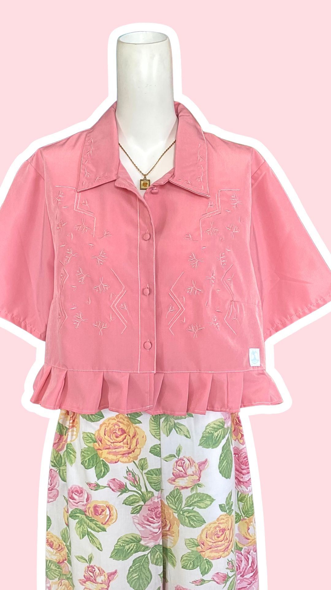 Froufrou • T. 36 à 40 • Chemise crop top vieux rose brodée