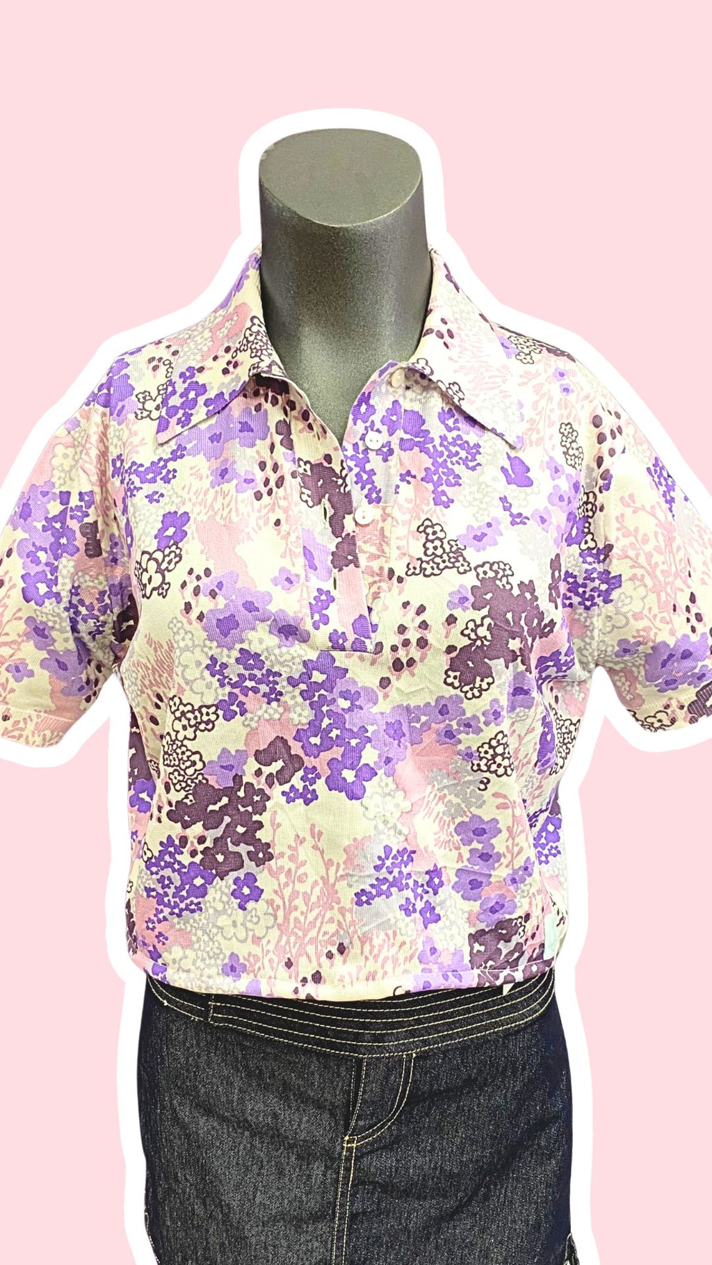 Cropped • T. 36 à 44 • Chemise fleurie lila 70s