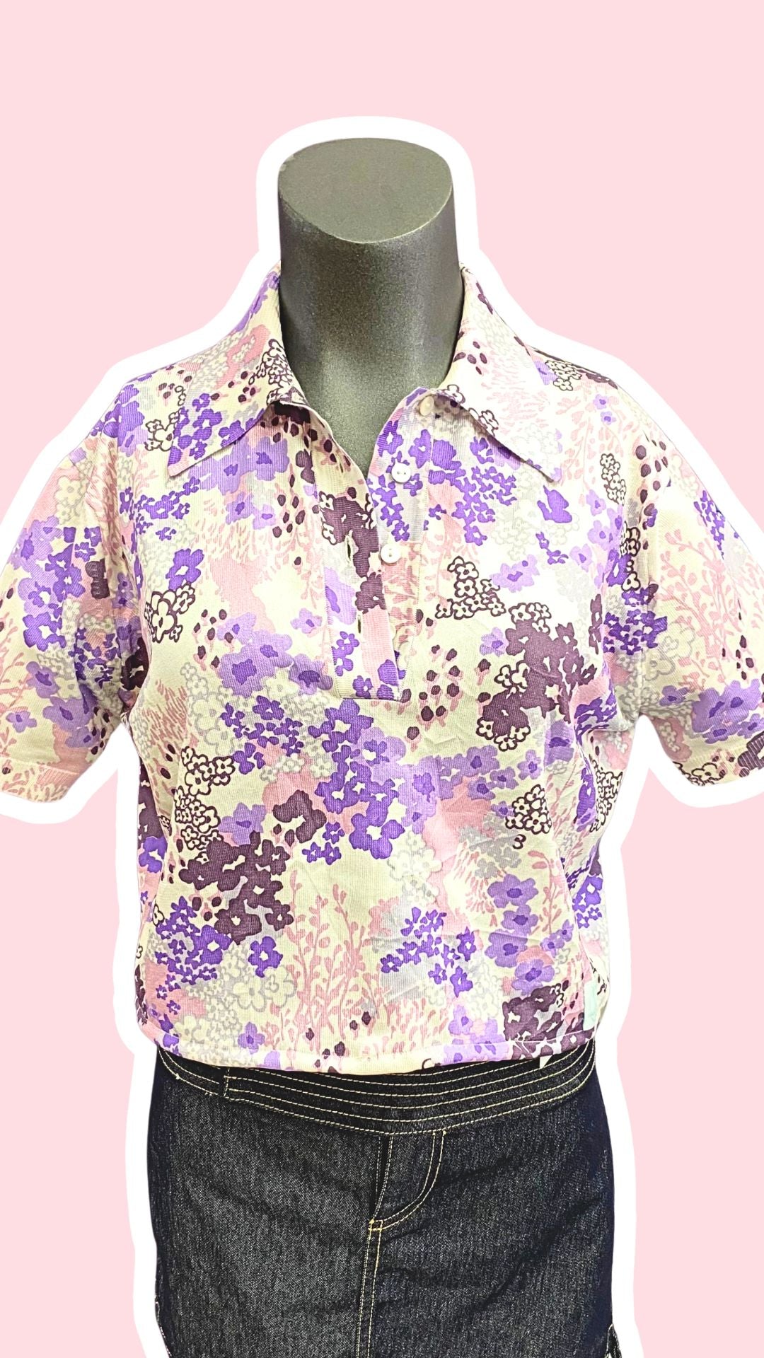 Cropped • T. 36 à 44 • Chemise fleurie lila 70s